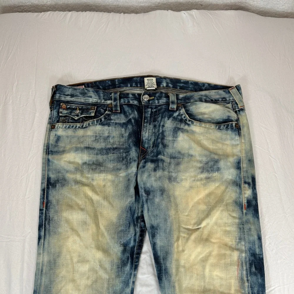 True Religion Ricky Jeans Mens 40 Acid Wash Straight Leg Blue White Made in USA